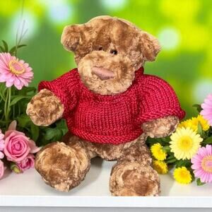 Gund Lindt Teddy Bear Brown Plush Red Knit Sweater Stuffed Animal Toy 43511 9"